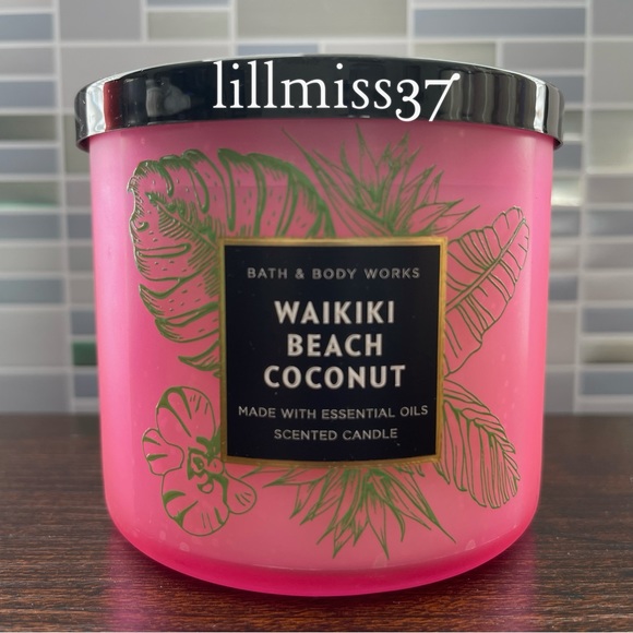 2X BRAND NEW BATH & BODY WORKS 3 WICK CANDLES WAIKIKI BEACH COCONUT PINEAPPLE CO - Picture 4 of 6